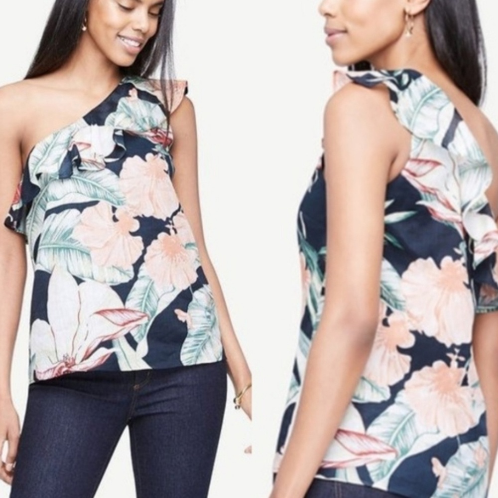 Ann Taylor Island Floral One Shoulder Top Size Med